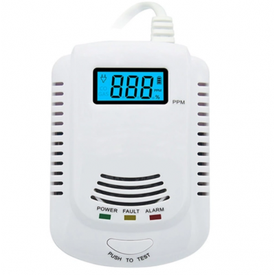 2 in 1 CO Alarm, Plug-in Home Natural Gas Methane Propane CO Detector Carbon Monoxide Alarm with Voice Promp and LED Display